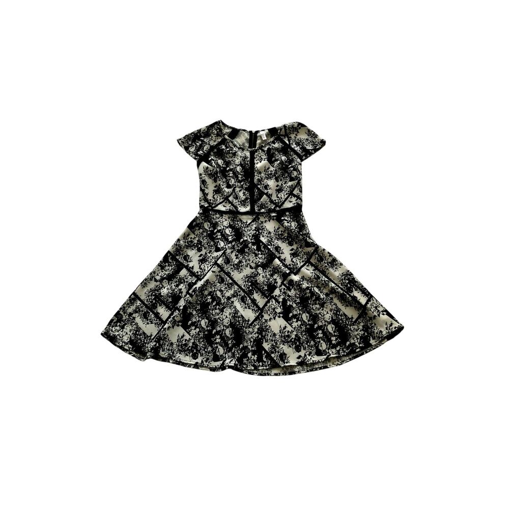 Xhileration Size Small Black White Floral Summer Skater Dress with Mesh Cutouts